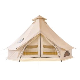 Oxford Bell Tent, 4 Seasons 16.4 ft Yurt Tent for Camping with Stove Jack, Waterproof Breathable Holds up to 7 People with Zipped Detachable Floo