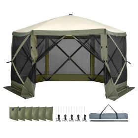 Pop Up Gazebo Tent, Pop-Up Screen Tent 6 Sided Canopy Sun Shelter with 6 Removable Privacy Wind Cloths & Mesh Windows (Item Size: 12 x 12 ft, Color: Military Green)